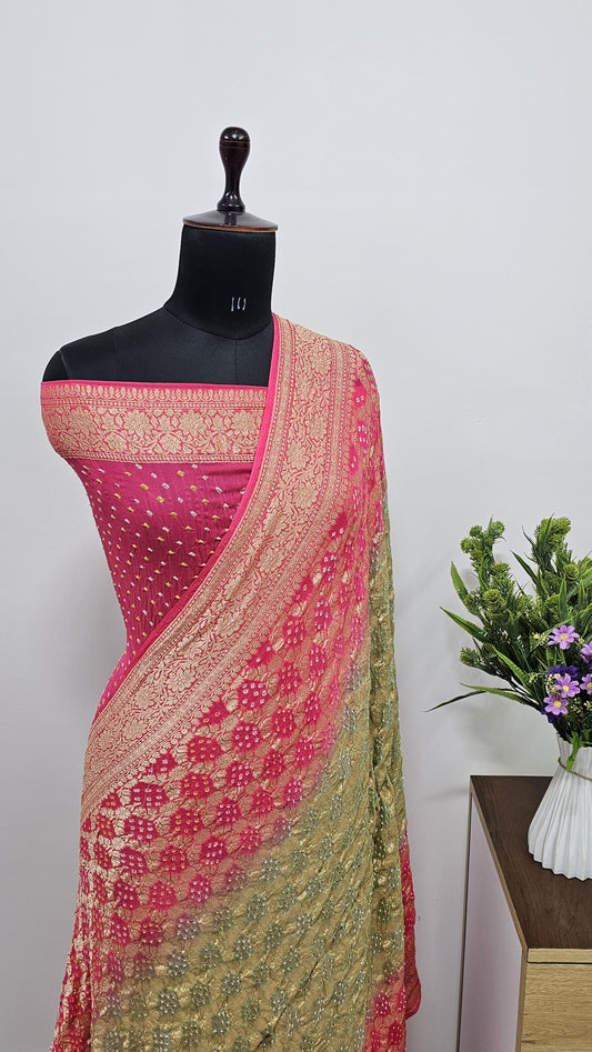 Banaras Pure Handloom khaddi Georgette Bandej Silk Saree