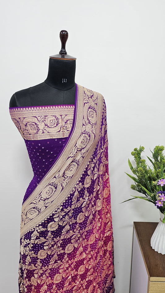 Banaras Pure Handloom khaddi Georgette Bandej Silk Saree