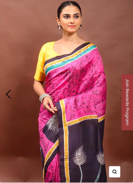 Hand Batik Tussar saree