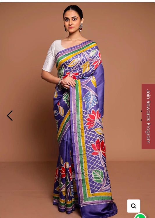 Hand Batik Tussar saree
