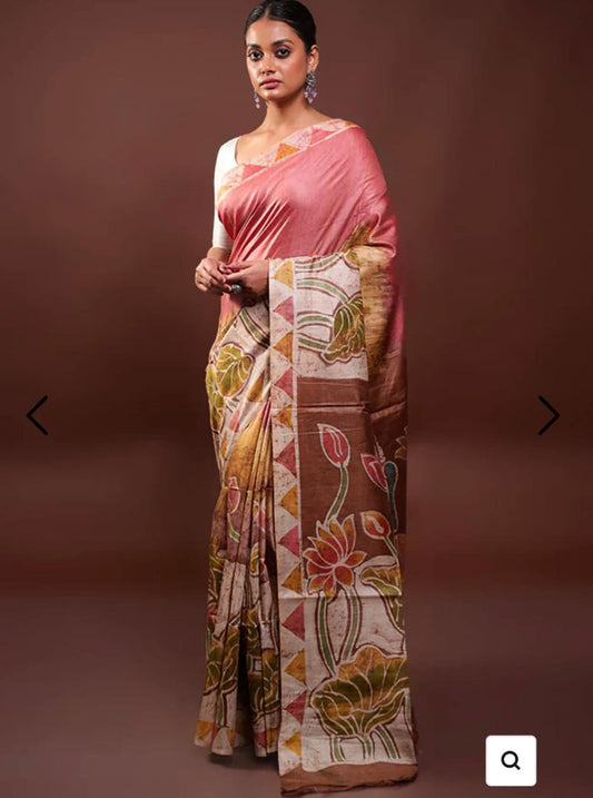 Hand Batik Tussar saree