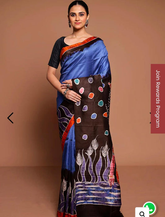 Hand Batik Tussar saree