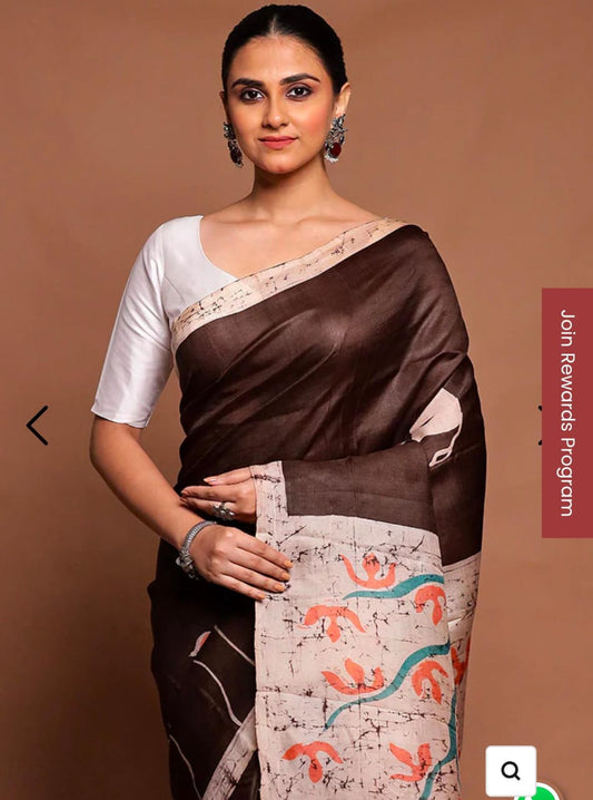 Hand Batik Tussar saree