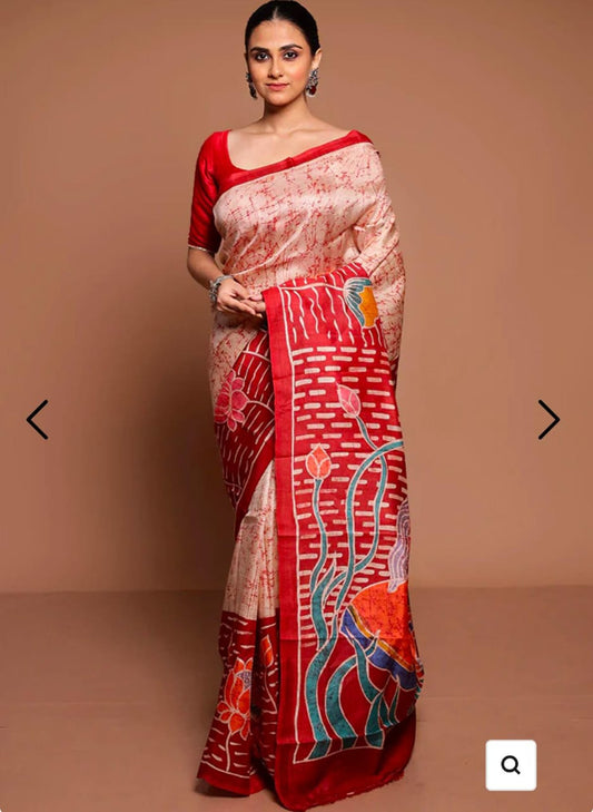 Hand Batik Tussar saree