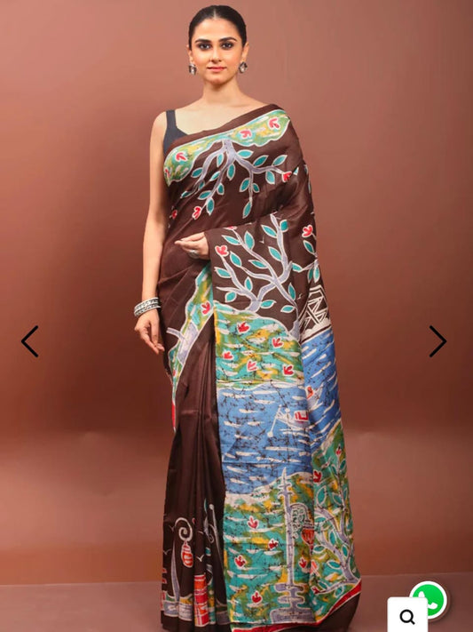 Hand Batik Tussar saree