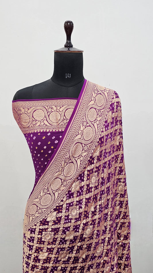 Banaras Pure Handloom khaddi Georgette Bandej Silk Saree