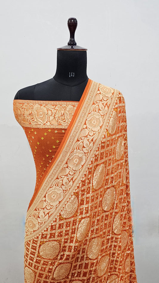 Banaras Pure Handloom khaddi Georgette Bandej Silk Saree